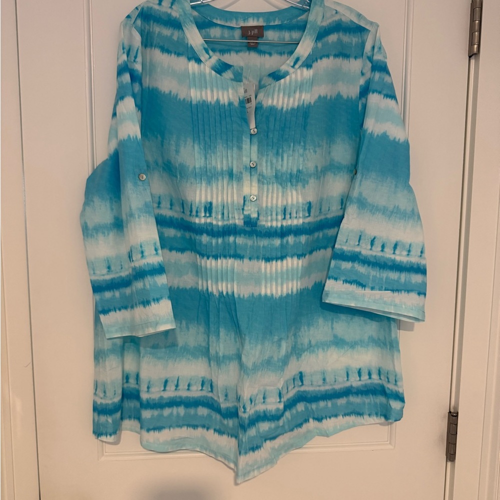J Jill blue and white tunic top, 100 percent cotton, size xl